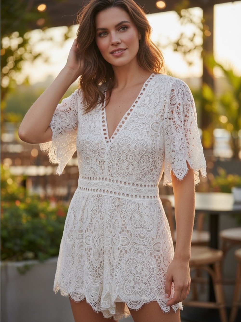 Socialite White Lace V-Neck Romper